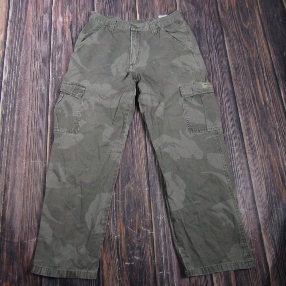 Wrangler Cargo Pants Womens 28x27 Green Camouflage Twill Pockets Zip Fly Army